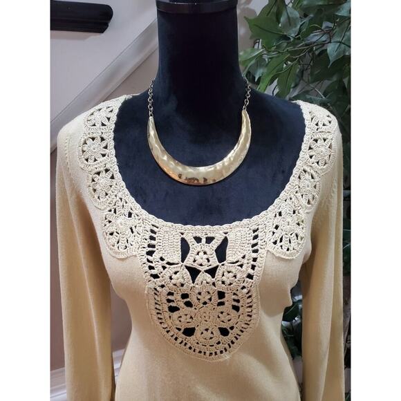 INC International Concepts Womens Beige Rayon Crochet Round Neck Sweater Large - Picture 2 of 14